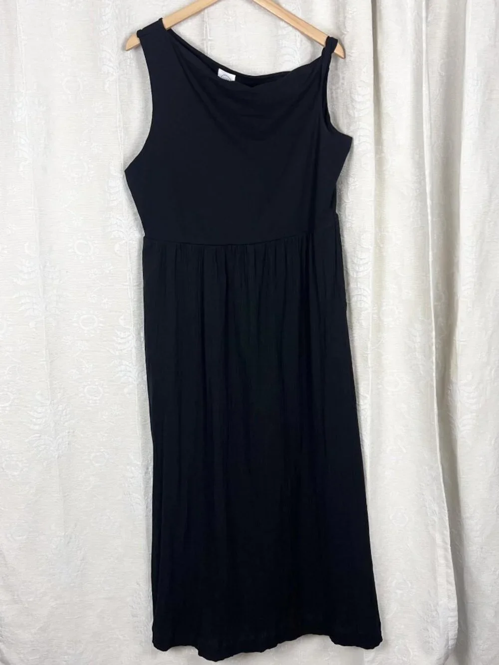 LOFT Beach Twist Shoulder Mixed Media Pocket Dress black flowy vacation XL NEW - Picture 2 of 10